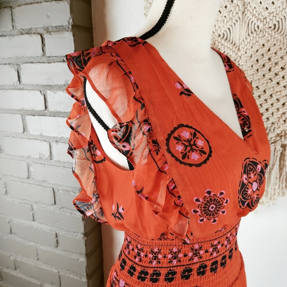 Q+A Los Angeles boho long burnt orange dress small - Picture 5 of 9